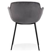 Chaise design lounge à accoudoirs 'NICE' en velours gris avec 4 pieds en métal noir