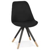 Chaise design style baroque 'MODENA' en tissu noir avec 4 pieds en bois noir et métal brossé doré