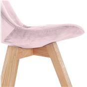 Chaise scandinave 'MILANO' en velours rose et 4 pieds en bois naturel