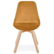 Chaise scandinave 'MILANO' en velours moutarde et 4 pieds en bois naturel