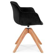 Chaise design de style scandinave à accoudoirs 'VOGAN' en velours noir avec 4 pieds en bois naturel