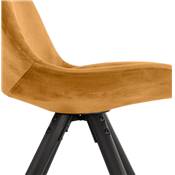 Chaise design style vintage 'BLACK FIRENZA' en velours moutarde avec 4 pieds en bois noir