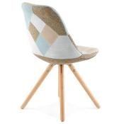 Chaise scandinave design 'Stromstad' tissu patchwork 4 pieds en bois naturel