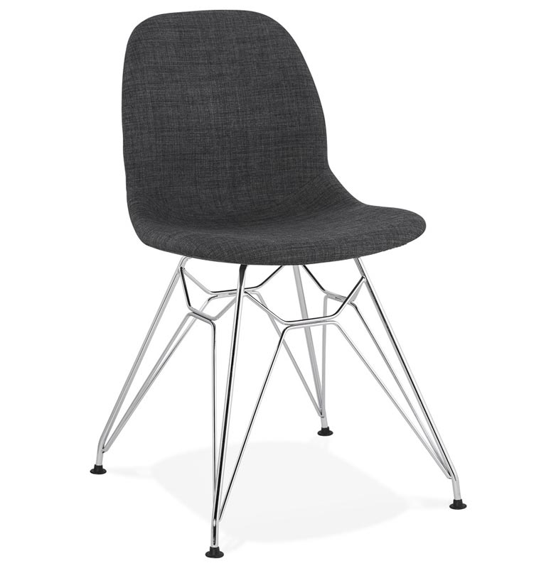 Chaise design 'Norsk Silver' en tissu gris avec 4 pieds en métal chromé