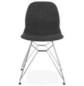 Chaise design 'Norsk Silver' en tissu gris avec 4 pieds en métal chromé