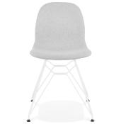 Chaise design 'Norsk White' en tissu gris clair 4 pieds en métal blanc