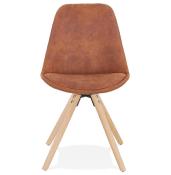 Chaise design 'Firenza' en microfibre marron avec 4 pieds en bois naturel