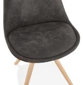 Chaise design 'Firenza' en microfibre grise avec 4 pieds en bois naturel
