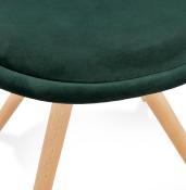 Chaise design 'Firenza' en velours verte avec 4 pieds en bois naturel