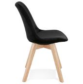 Chaise design 'Milano' en velours noire avec 4 pieds en bois naturel