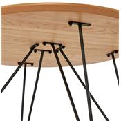 Table basse de salon style indutriel ronde 'Cooper' plateau bois et 4 pieds en métal noir - Ø 80 cm
