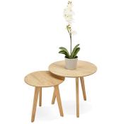 Tables basses scandinaves gigognes rondes 'Mukavä' plateau et 3 pieds en bois naturel - Ø 50 cm