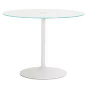 Table design ronde 'Isflak' plateau verre blanc pied central métal blanc – Ø 100 cm