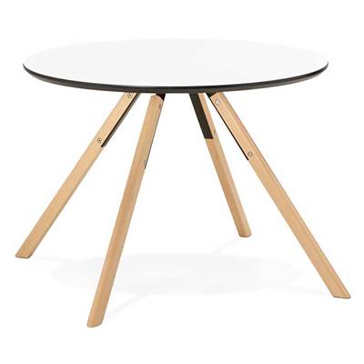 Table salle à manger scandinave ronde 'Cirklä' blanche 4 pieds bois naturel – Ø 100 cm