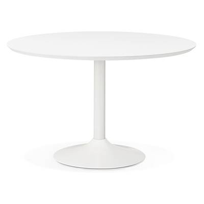 Table à diner / de réunion design ronde 'Bjork' en bois blanche pied central métal blanc – Ø 120 cm