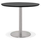 Petite table à diner / de bureau ronde 'Elea' noire en bois pied central acier brossé - Ø 90 cm