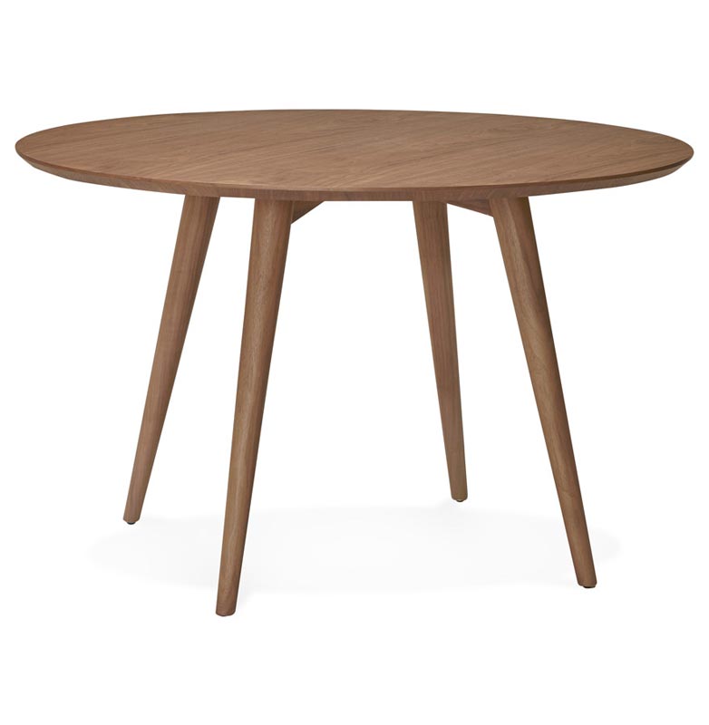 Table de salle à manger scandinave ronde 'Üméa' plateau et 4 pieds bois noyer – Ø 120 cm