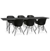 Table / table de réunion extensible 'Rym' plateau bois noir 4 pieds métal noir - 170(270) x 100 cm