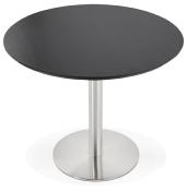 Petite table / table de réunion ronde 'Elea' noire en bois pied central acier brossé - Ø 90 cm