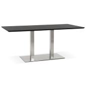 Table de salle à manger 'Tvillin' noire en bois pied central acier brossé - 180 x 90 cm
