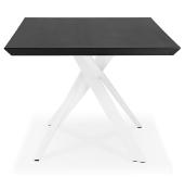 Table de salle à manger design 'Tepee Wood' plateau bois noir pieds métal blanc - 200 x 100 cm
