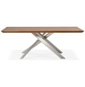 Table de salle à manger design 'Tepee Wood' plateau noyer pieds en acier brossé - 200 x 100 cm