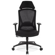 Fauteuil de bureau design à roulettes dossier haut 'OFFICE' tissu et tissu maillé noir pieds noir