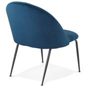 Fauteuil design 'ART' en velours bleu avec 4 pieds en métal noir