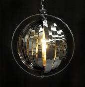 Suspension boule design 'Astra' abat-jour modulable en lamelles flexibles chromé