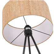 Lampadaire trépied scandinave 'SUGHERO' avec abat-jour en liège naturel et 3 pieds en métal noir