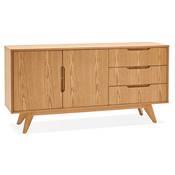 Meuble Bahut buffet design 'CHESTERFIELD' en bois naturel 2 portes et 3 tiroirs pieds en bois plaqué naturel
