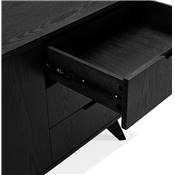 Meuble bahut buffet design 'CHESTERFIELD' en bois noir 2 portes et 3 tiroirs pieds en bois massif noir