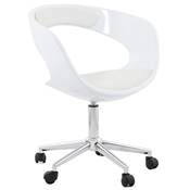 Chaise de bureau à roulettes design 'Neptune' blanche pied en métal chromé