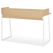 Petit bureau droit / table de travail design 'RAFFINE' bois naturel pieds métal blanc - 120 x 60 cm