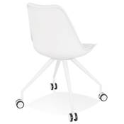 Petite chaise de bureau design à roulettes dossier bas 'SIMPLE' blanche avec pieds en métal blanc
