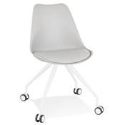 Petite chaise de bureau design à roulettes dossier bas 'SIMPLE' grise avec pieds en métal blanc