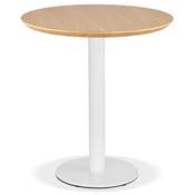 Petite table industriel ronde 'SMALL FERRO' plateau bois naturel pied central métal blanc – Ø 60 cm
