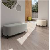 Pouf design de style moderne 'BIG SMALL' en tissu bouclé blanc ' pieds en métal noir - 42 x 42 cm