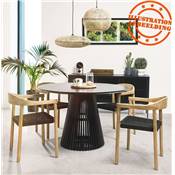 Suspension design ronde 'FLAT BALL' abat jour en bambou structure en métal noir réglable - Ø 50 cm