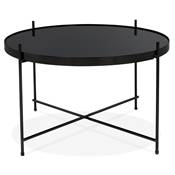 Table basse ronde 'ELEMENTO MEDIUM' plateau en verre noir et 4 pieds en métal noir - Ø 60 cm