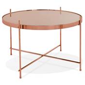Table basse ronde 'ELEMENTO MEDIUM' plateau en verre miroir cuivré 4 pieds en métal cuivré - Ø 60 cm