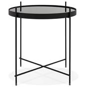 Table d'appoint guéridon pliable 'SMALL ELEMENTO' plateau en verre noir 4 pieds métal noir - Ø 40 cm