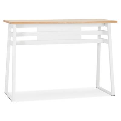 Table bar Mange-debout design 'BARAS' bois massif naturel non traité pied métal blanc - 150 x 60 cm