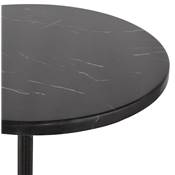 Table bar haute ronde rustique 'CORTE' en pierre effet marbre noir avec pied central noir – Ø 60 cm