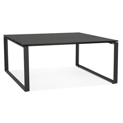 Table de réunion / bureau bench design 'MEET' noir en bois pieds en métal noir - 160 x 160 cm