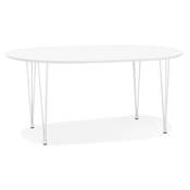 Grande table à diner / réunion ronde extensible 'STORS' plateau bois blanc mat 4 pieds métal blanc