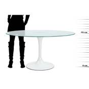 Table / table de réunion 'Pluton' plateau en verre pied central en fibre de verre blanc – Ø 140 cm