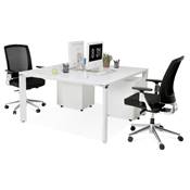 Table réunion / bureau bench 'BIG AFER' bois blanc pieds métal blanc et chromé - 140 x 140 cm