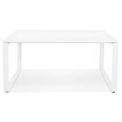 Table de réunion / bureau bench design 'MEET' blanc en bois pieds en métal blanc - 160 x 160 cm