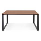 Table de réunion / bureau bench design 'LITTLE MEET' en noyer pieds en métal noir - 140 x 140 cm